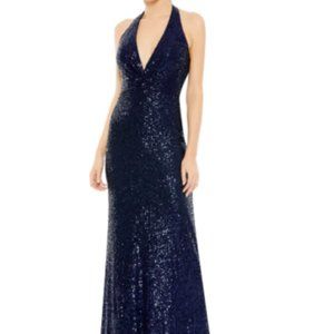 MAC DUGGAL SEQUIN NAVY HALTER GOWN sz 12